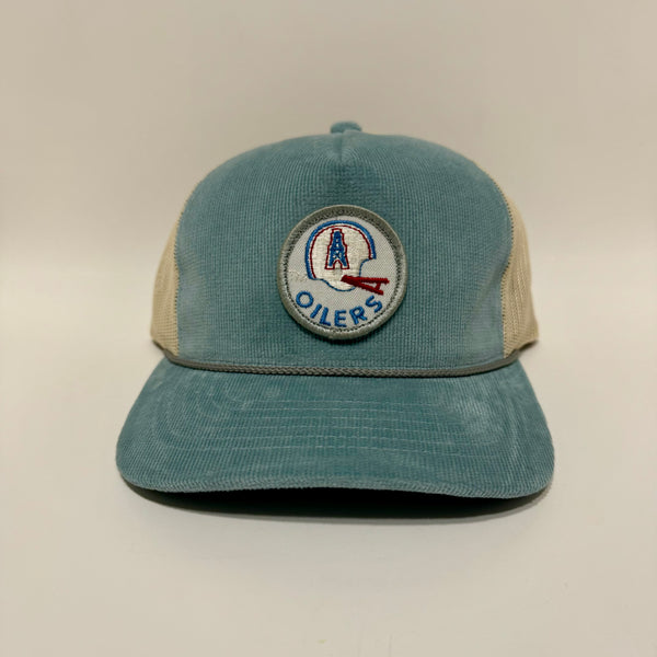 Frank P’s Houston Oilers Powder Blue and Cream Richardson Corduroy Trucker Rope Hat Snapback