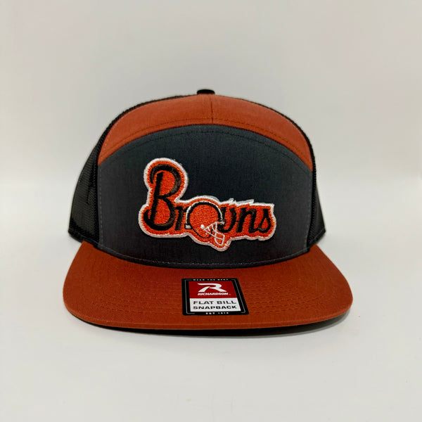 Alex M’s Cleveland Browns Orange, Charcoal, and Black Richardson 7 Panel Trucker Snapback