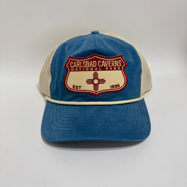 Dug S’ Carlsbad Caverns National Park Blue with Cream Richardson Trucker Rope Hat Snapback