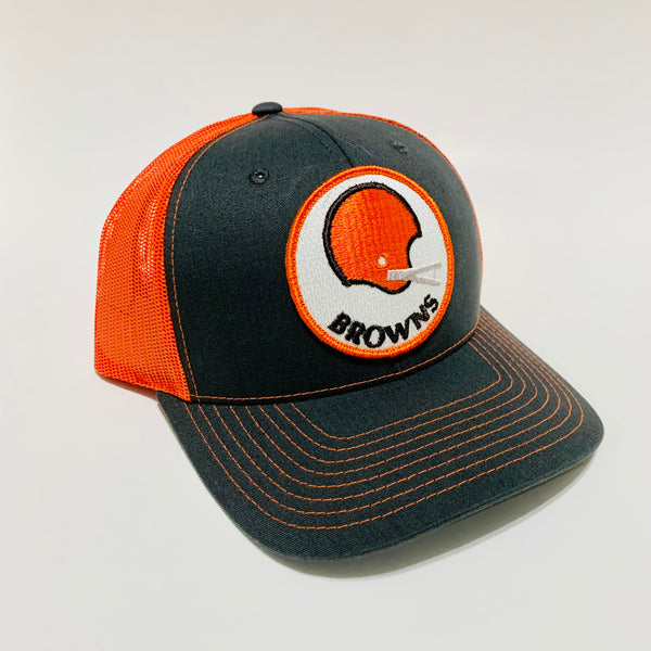 Linnea’s Cleveland Browns Throwback Charcoal and Orange Richardson Trucker Snapback