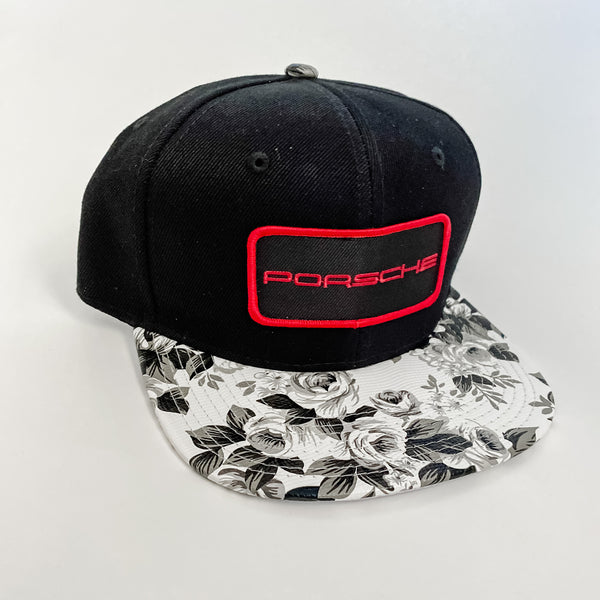 Mike's Porsche Red Black and White Floral Bill Snapback