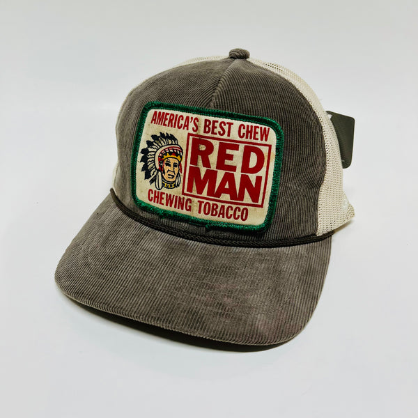 Red Man Chew Brown and Cream Corduroy Richardson Trucker Snapback