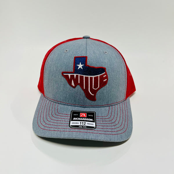Kaitlin J’s Willie Nelson Heather Gray and Red Richardson Trucker Snapback