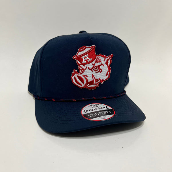 Chris T’s Arkansas Razorbacks Navy with Navy and Red Rope Imperial Snapback